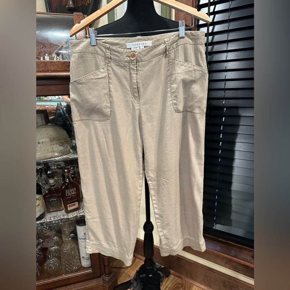 EUC Studio Max wide leg summer pants front pockets beige color